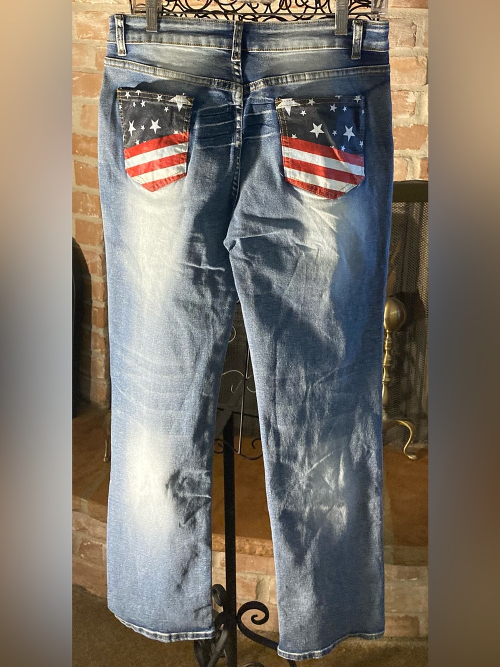 Americana Faded Blue Straight-Leg Jeans With Flag Print Back Pockets